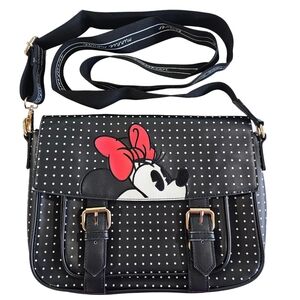 Disney Minnie Mouse Black Polka Dot Crossbody Messenger Bag